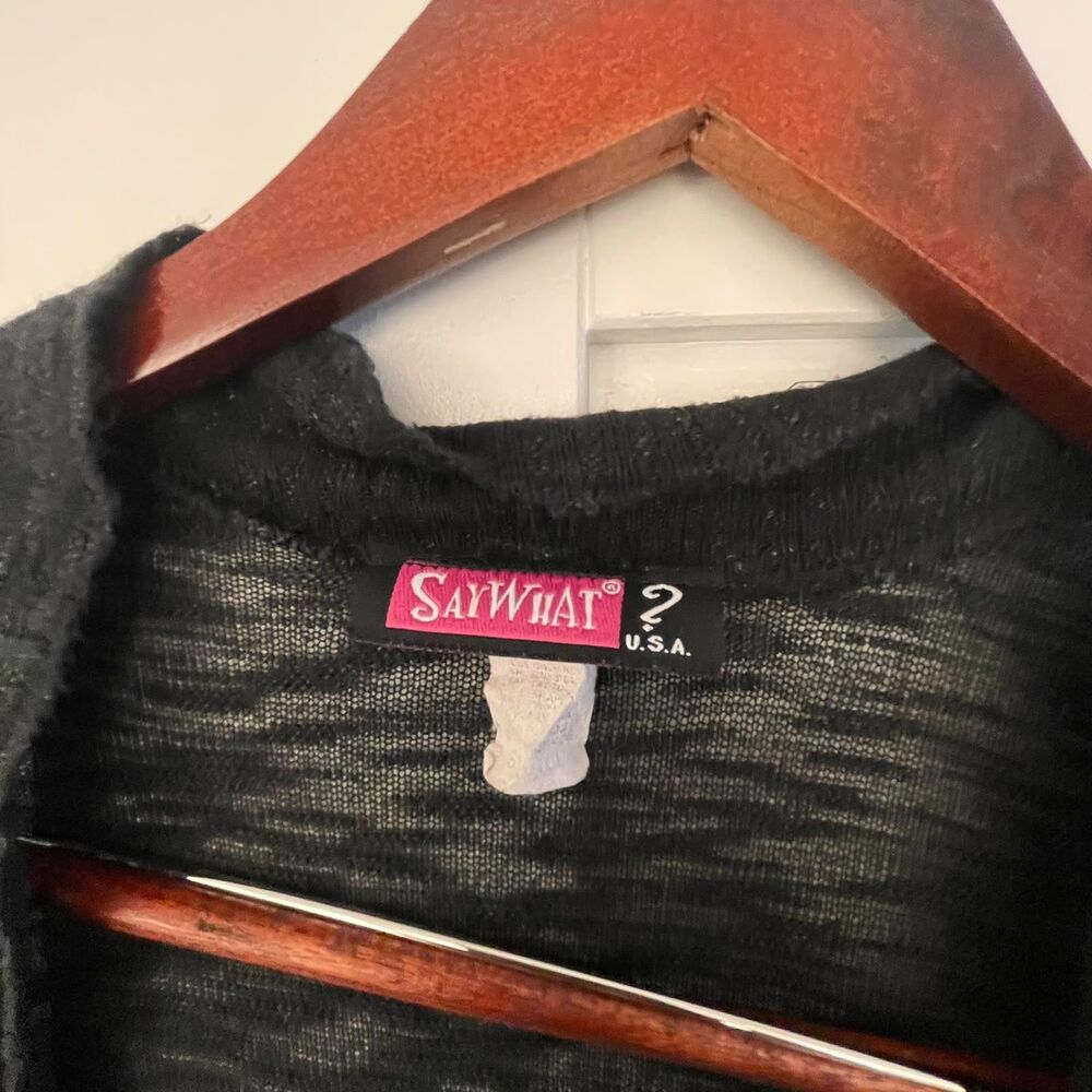 Saywhat? Womens S Black Sheer Knit Cap Sleeve Open Front Cardigan Vest USA Made - Picture 4 of 7